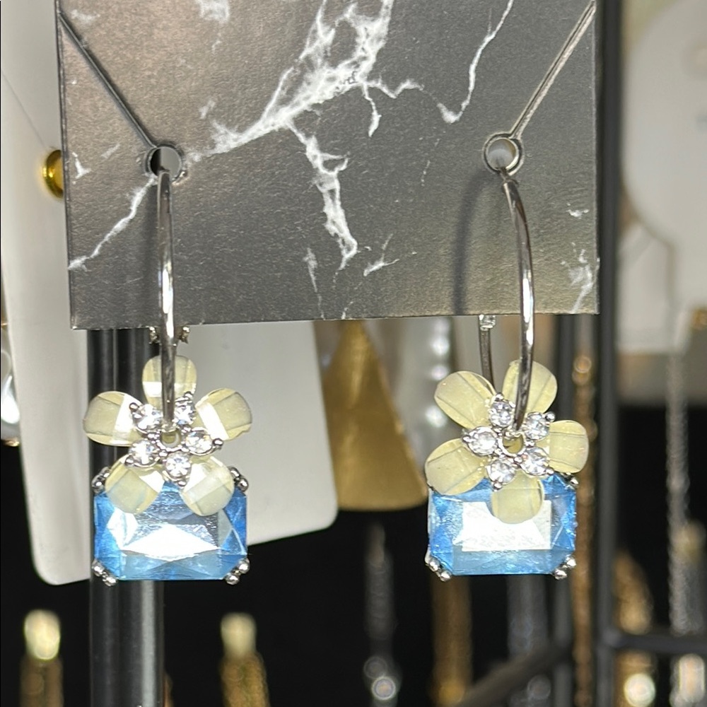 Elegant Blue and Silver Floral Earrings